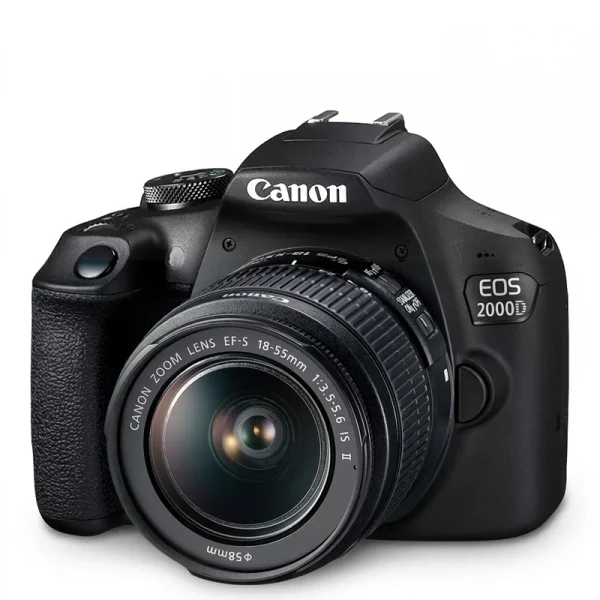 دوربین عکاسی DSLR کانن مدل EOS 2000D با حسگر 24.1 مگاپیکسل، لنز 18-55 میلی‌متر IS II، صفحه‌نمایش 3 اینچ، فیلم‌برداری Full HD، مناسب عکاسان مبتدی و نیمه‌حرفه‌ای
